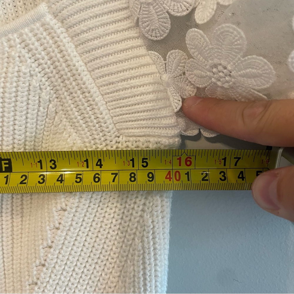 FRENCH CONNECTION Juliet Mozart Caballo Puff Sleeve Crop Sweater White Small - Picture 10 of 10